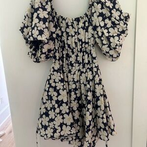 Altar'd State Black Mini Dress with Cream Floral Print